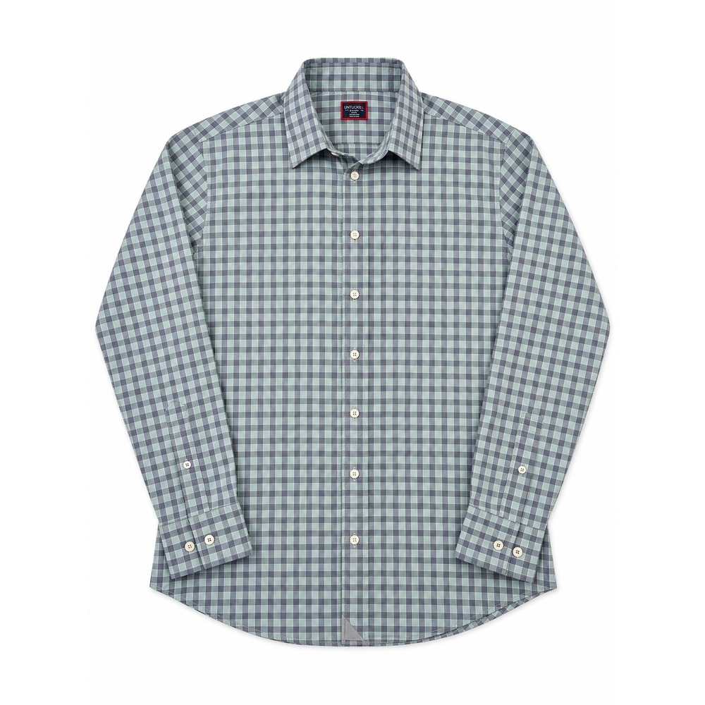 UNTUCKit Mens XL Slim Fit Gingham Button Down Shirt Blue Green Plaid Polyester
